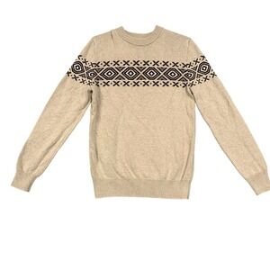 Rorie Whelan Sweater Mens Medium Beige Fair Isle Cotton Crew Neck Knit Pullover